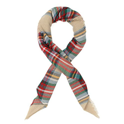 American Trends Scarfs for Women Winter Triangle Scarf Classic Plaid Warm Scarf Soft Scarves Knitted Wrap Shawl - color: Beige & Red & Green