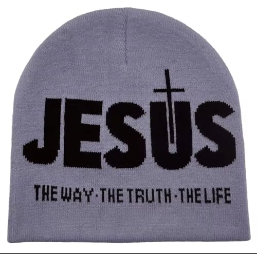 Jesus The Way The Truth The Life Beanie Knit Winter hat Religious Christian Faith Multiple Colors - color: Grey