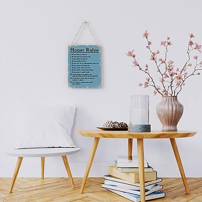 House Rules Wooden Hanging Sign, Farmhouse Living Room Home Decor Wall Art, Inspirational Family Quote, 8 x 10 Inches - color: House Rules