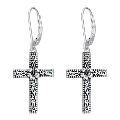 925 Sterling Silver Sunflower/Rose/Plumeria/Hibiscus/Mushroom Cross Earrings for Women Hawaiian Flower/Butterfly Cross Dangle Drop Earrings Jewelry Faith Christian Gift for Her Daughter Wife Girlfriend - style: Hibiscus