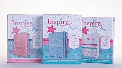 Inspire Bible for Girls NLT (Hardcover LeatherLike, Blue): The Bible for Coloring & Creative Journaling
