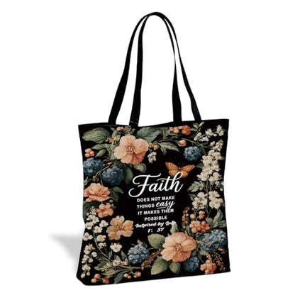 Christian Canvas Tote Bag for Women, Inspirational Faith Shoulder Bag - color: Faith
