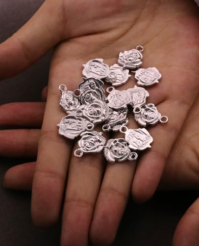 COTTVOTT Saint Therese of Lisieux/Saint Mother Teresa of Calcutta/Divine Mercy Jesus/Mater Dolorosa Patron Saint Medal Charm Pendant for DIY Rosary Necklace Bracelet Jewelry Making Part - color: 30pcs-Rose&Lourdes