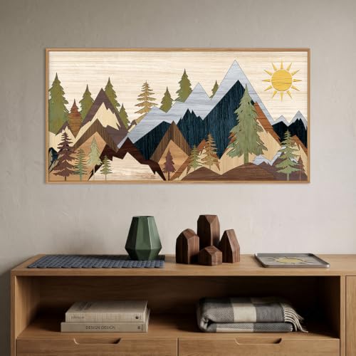 Ausri Boho Mountain Pine Tree Framed Canvas Wall Art Set -20"x40" - color: Boho Mountain Wall Art, size: 20"L x 40"W