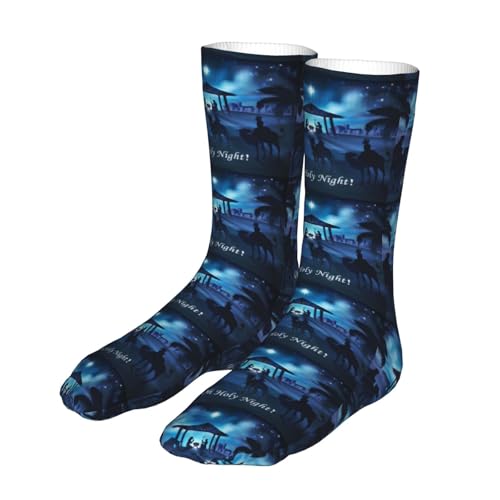 Christian Christmas Nativity Scene O Holy Night Sock Womens Short Stockings Casual Sport Crew Socks for Women Men - color: Blue