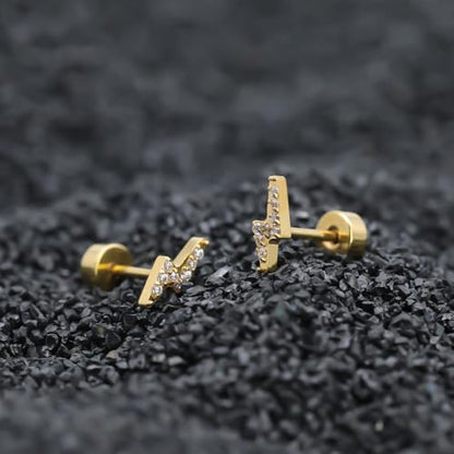 XUU 20G Flat Back Stud Earrings ASTM F136 Titanium - color: gold lightning bolt