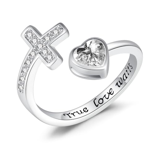 S925 Sterling Silver Birthstone Purity Ring For Women Cross Ring For Women Adjustable Ring - color: 04-April