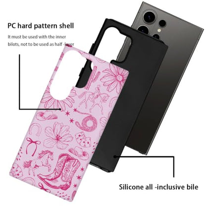 Compatible with Samsung Galaxy S23 Ultra,2-in-1 Frosted Phone Cover Shockproof Case - Aesthetic Western Cowgirl Pink - color: Aesthetic Western Cowgirl Pink, size: Samsung Galaxy S23 Ultra