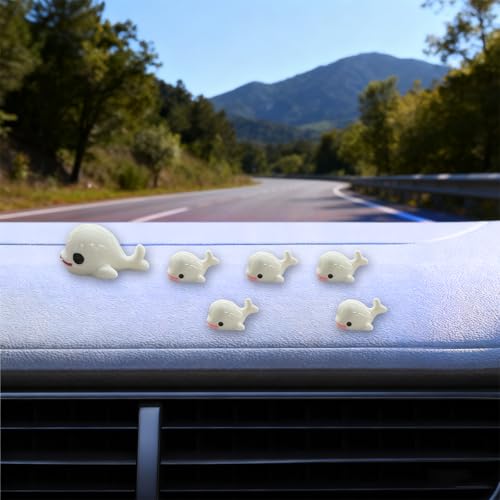 Dolphins Car Dashboard Decorations, Funny Resin Animals Rear View Mirror Ornaments, Mini Cute Automotive Interior Accessories for Women Girl (WH-6PCS) - size: WH-6PCS
