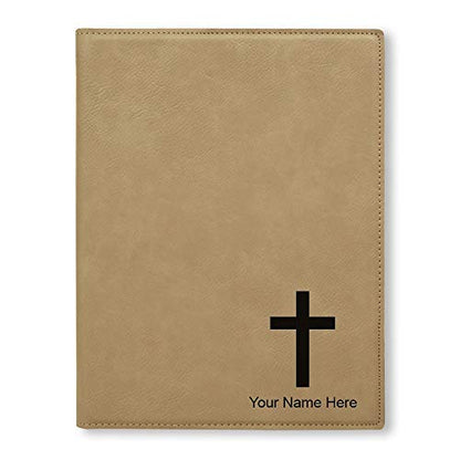 Small 7" X 9" Portfolio Notepad, Christian Cross, Personalized Engraving Included (Light Brown) - color: Light Brown, size: Small 7 X 9