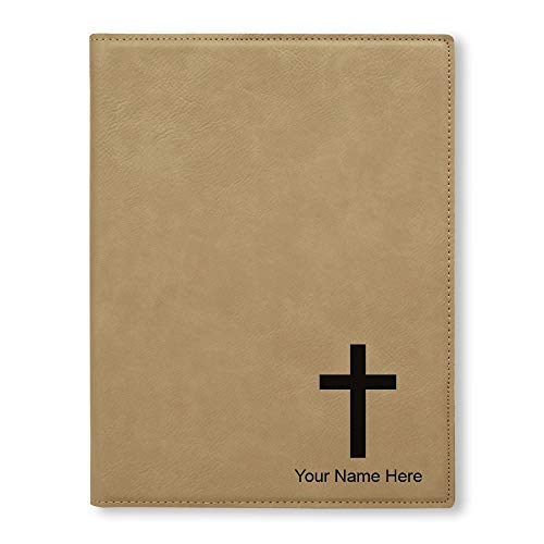 Large 9.5" X 12" Portfolio Notepad, Christian Cross, Personalized Engraving Included (Light Brown) - color: Light Brown, size: Large 9.5 X 12
