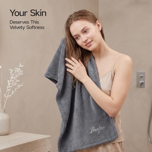 REDKISS Gray Hand Towels, Soft & Absorbent 100% Cotton for Bathroom, Kitchen & Guest Use, 14" x 31", 2-Pack - color: Gray