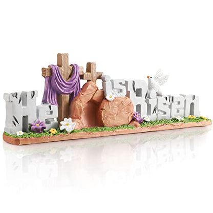Fumete Easter Decorations He is Risen Decor Resin Religious Easter Decor Table Spring Figurines for Home Household and Office Table Decoration