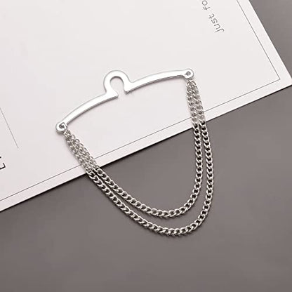 2Pcs Tie Chain for Men Classic with Double Single Gold Silver Elegant Chain Tie Cilp - color: double chain silver (two)