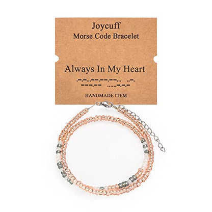 Inspirational Morse Code Bracelets for Women Funny Jewelry Birthday Gifts - color: Always in my heart-Gray, White, Gold