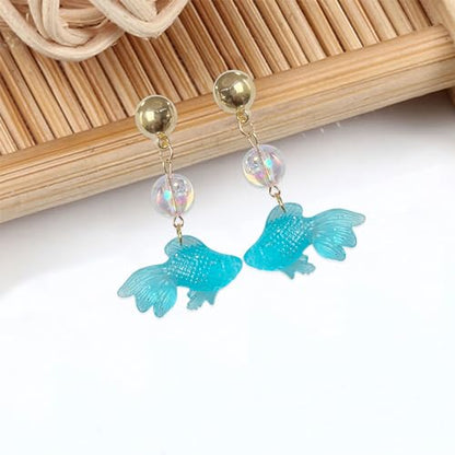 Goldfish Shape Resin Dangle Earrings Handmade Colorful Goldfish Drop Earring Stud for Women - color: Blue