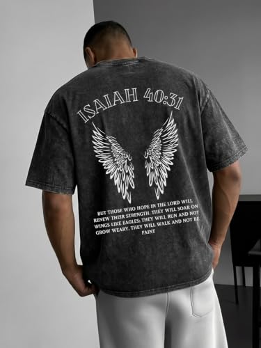Acid Wash Drop Shoulder Oversized Tees Soft Cotton Vintage Crew Neck - size: Small