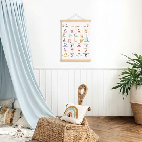 DNEULYR God Says I am Alphabet Christian Wall Art Poster for Kids, Bible Verse Affirmations Poster Hanger Frame for Nursery Toddler Kids Room Playroom Classroom Sunday School, 12x16 Inches - color: color24