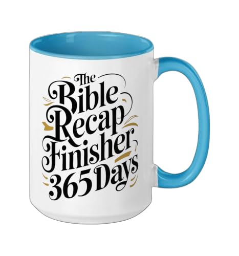The Bible Recap Finisher 365 Days Funny Jesus Youth Ceramic Mug, Blue/White, 15oz - color: Blue/White, size: 15 Ounces
