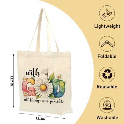 Christian Gifts for Women, Canvas Tote Bag, Faith Gifts for Women Girl Sister Inspirational Religious Gift Birthday - color: Watercolor Daisy Christian 762