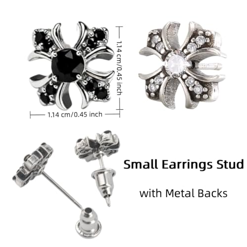 Gothic Cross Stud Earrings, Black & Silver Small CZ Jewelry for Women Men