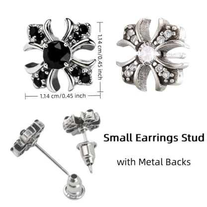 Gothic Cross Stud Earrings, Black & Silver Small CZ Jewelry for Women Men