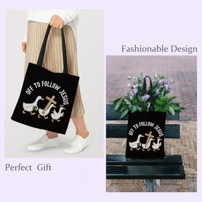 Chicimln Christian Goose Tote Bag, off to Praise the Lord Bible Verse Canvas Tote Bags - color: Black 03