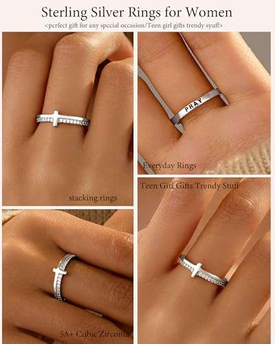 SUYACS 14K Gold Plated Cross Pray Rings for Women Daughter - color: Silver, size: 11