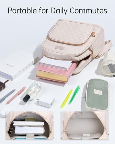 Premium Bible Backpack Set for Women - Stylish Checkered PU Leather Bible Bag with 72 Bible Tabs, 4 Highlighters & 2 Pens - Ideal for Church, Study & Travel - color: Beige