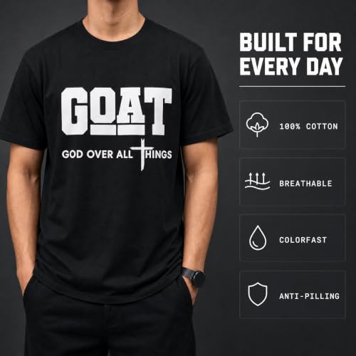 Men's Christian Graphic T-Shirt,Goat(God Over All Things) 100% Cotton Tee - color: Black, size: Medium