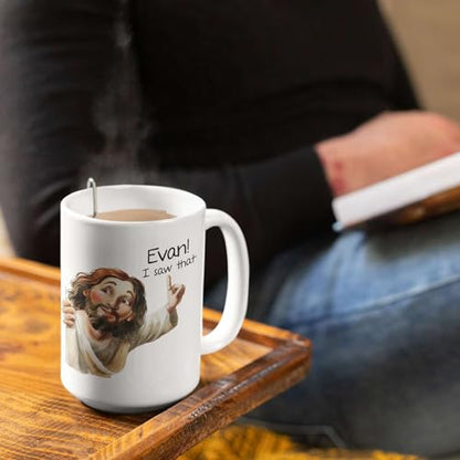 I Saw That Jesus Mug, Customized Christian Humor Ceramic Cup, Custom Name Funny Jesus Mug, Christian Themed Coffee Cup 11oz 15oz, Personalized Religious Mug, Gift For Mom Dad - color: XUA-324-1561-JESUS I SAW THAT MUG