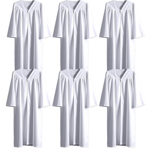 6 Pcs Choir Robes for Church adults Baptism Robes for Water Baptism Unisex Matte Graduation Gowns for College - color: White, size: 51(5'6"-5'8")