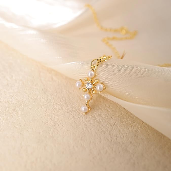 Cross Necklace for Women,Dainty 14k Gold Plated Pendant Necklaces - color: Gold-7