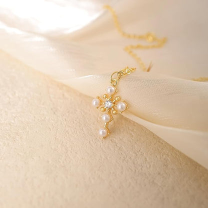 Cross Necklace for Women,Dainty 14k Gold Plated Pendant Necklaces - color: Gold-7