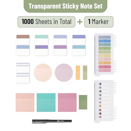 Mr. Pen- Transparent Sticky Notes Set, 1000 Sheets - size: Various