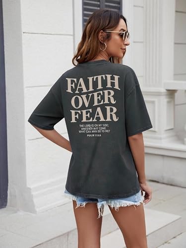 Faith Over Fear Shirt for Women Graphic Shirts Oversized Graphic Christian Tshirts Tees Tops - color: Gray, size: Small