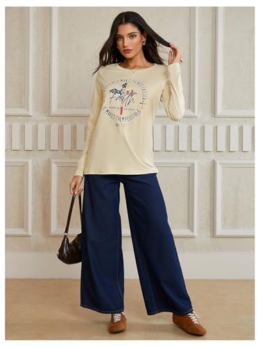 SweatyRocks Women's Bible Verse Jesus Sweatshirt Religious Cross Graphic Faith T Shirts American Flag Pullover - color: Apricot Usa Flag, size: Medium