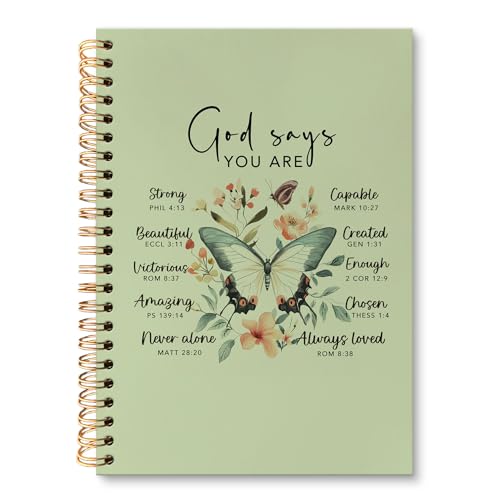 huester Inspirational Christian Butterfly Notebook Journal, God Says You Are Bible Scripture Green Journal Notebooks for Note Taking, Bible Journaling Hardcover Paper Spiral Notebook, 5.5x8.3 Inch - color: green