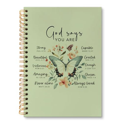 huester Inspirational Christian Butterfly Notebook Journal, God Says You Are Bible Scripture Green Journal Notebooks for Note Taking, Bible Journaling Hardcover Paper Spiral Notebook, 5.5x8.3 Inch - color: green