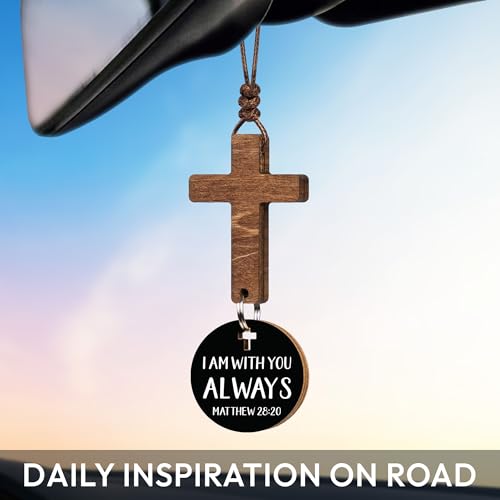 Christian Gifts for Men, Daily Bible Verse Cross for Car Mirror Hanging - color: With You Always (Black)