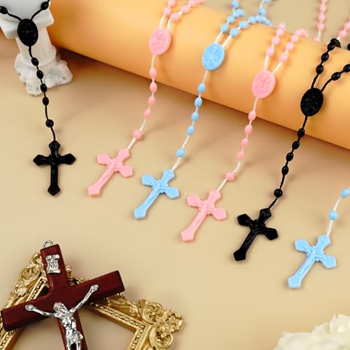 12Pcs Blue Plastic Rosary Beads, 17 Inch Catholic Bulk Rosaries Necklaces - color: Blue