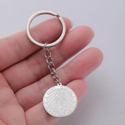 TEAMER Saint Gabriel Keychain Guardian Blessing Hope and Protection St. Gabriel Archangel Keychain Religious Jewelry - color: Silver