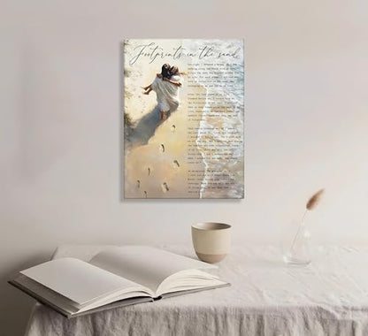 YOXORDQ Framed Footprints in the Sand Canvas Wall Art-16x24in - color: Footprints, size: 24"L x 16"W