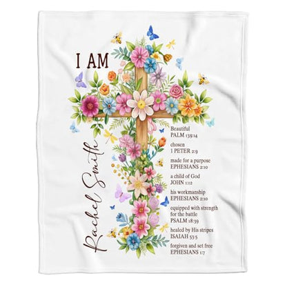 ENCYCOM Personalized Gods Say You are Blanket – Christian Faith Throw Blanket Bible Verses, Affirmation Religious Bedding for Women, Christmas Birthday Gift (Faith Cross Floral)