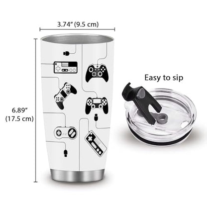WIRESTER 20 OZ Stainless Steel Tumbler With Lid, Double Wall Vacuum Insulated Tumbler, Coffee Travel Mug Cup for Hot Cold Drinks - Black Game Controllers - color: Black Game Controllers