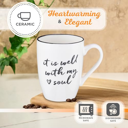 Christian Art Gifts Microwave & Dishwasher Safe Encouraging Ceramic Coffee & Tea Mug for Women & Men: It is Well With My Soul Inspirational Non-toxic Novelty Heart Beverage Cup, White & Black, 12 oz. - color: White & Black/It is Well, size: 12 Ounces