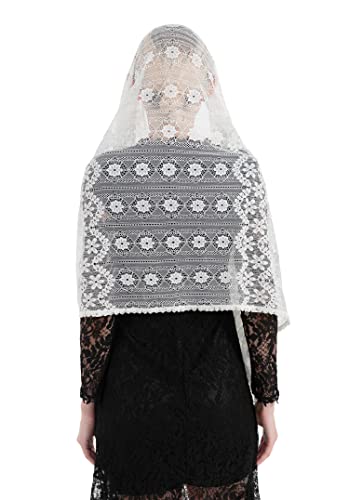 PAMOR Women Chapel Veil Rectangular Mantilla Wrap Shawl Scarf Head Covering Catholic Veils for Church - color: White