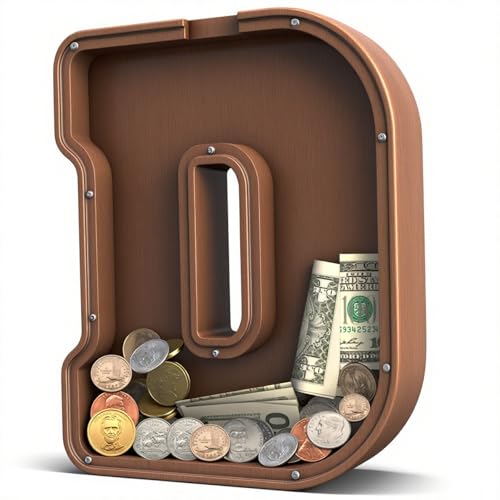 UBeesize 12in Extra Large Wooden Piggy Bank,Letter Piggy Bank for Boys Girls,Money Coin Bank for Kids,Christmas,Birthday,Children“s Gift and Home Office Decoration（D） - color: D, size: 12 inches