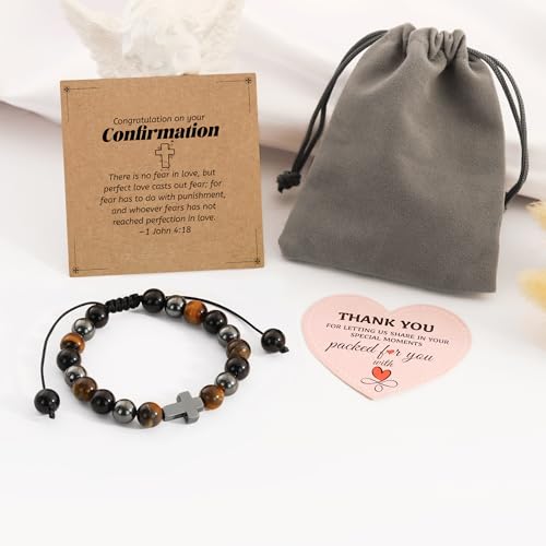 BAYLAY Gifts for Teen Girls Boys, Cross Bracelet for Kids Easter Christian Religious First Communion Baptism Confirmation Gifts for Girls Boys - color: Hematite