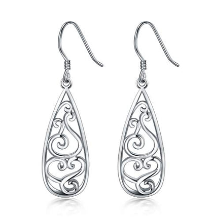 BoRuo Filigree Teardrop Sterling Silver Earrings for Women - color: Filigree 1